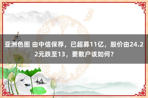 亚洲色图 由中信保荐，已超募11亿，股价由24.22元跌至13，要散户该如何？