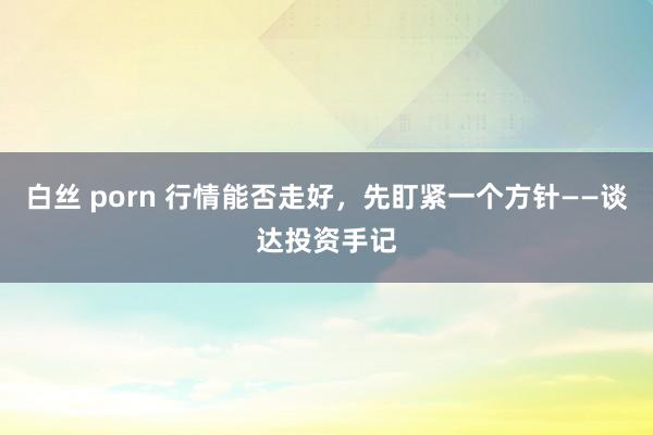 白丝 porn 行情能否走好，先盯紧一个方针——谈达投资手记
